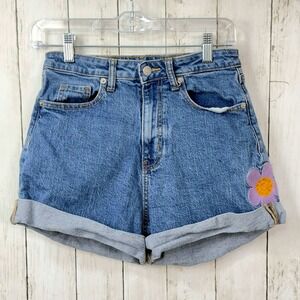 Wild Fable Women's Blue Floral Embroidered High-Rise Rolled Cuff Shorts Size 2